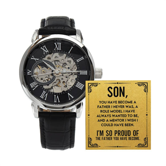 Men's Openwork Watch with Mahogany Box Son