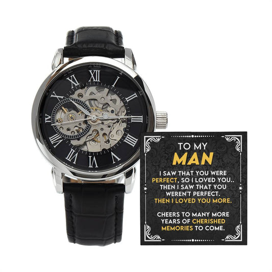 Men's Openwork Watch with Mahogany Box Husband - Boyfriend