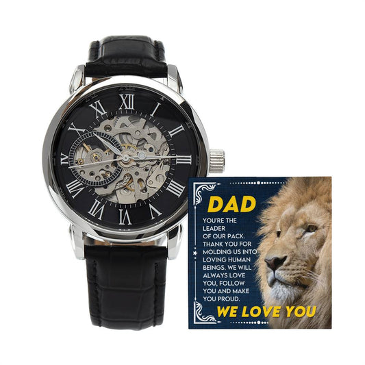 Men's Openwork Luxury Watch with Mahogany Box - We Love You Dad