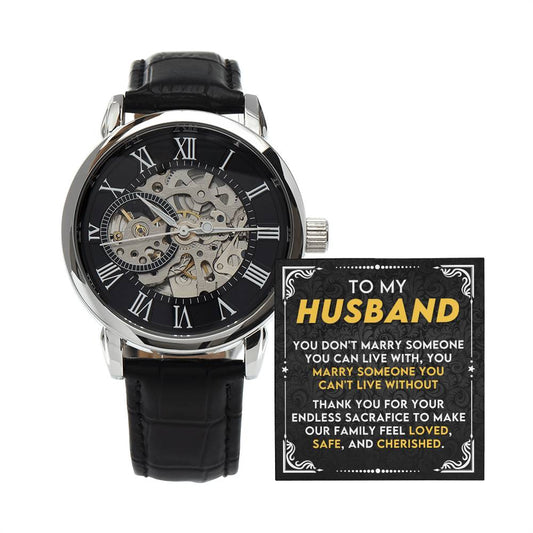 Men's Openwork Luxury Watch with Mahogany Box - My amazing husband - Can't live without you!